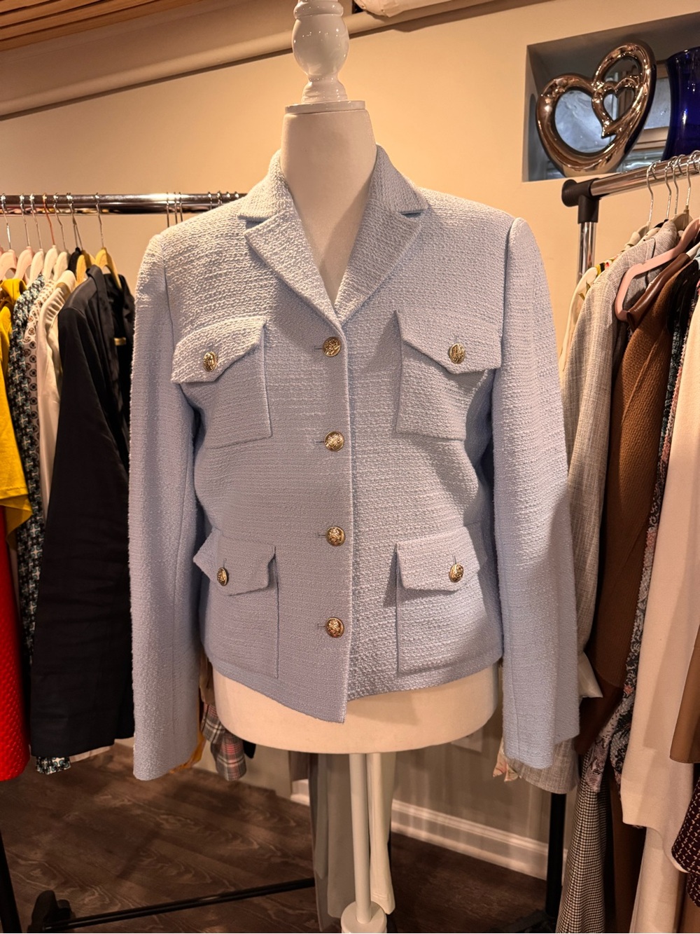 Classic Light Blue Bouclé Pocket Jacket